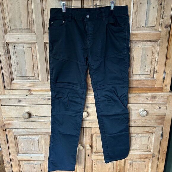 prAna 34W x 32L Jeans Black High‎ Rise Slim Fit Pockets Zipper Denim Stitching - Picture 1 of 13